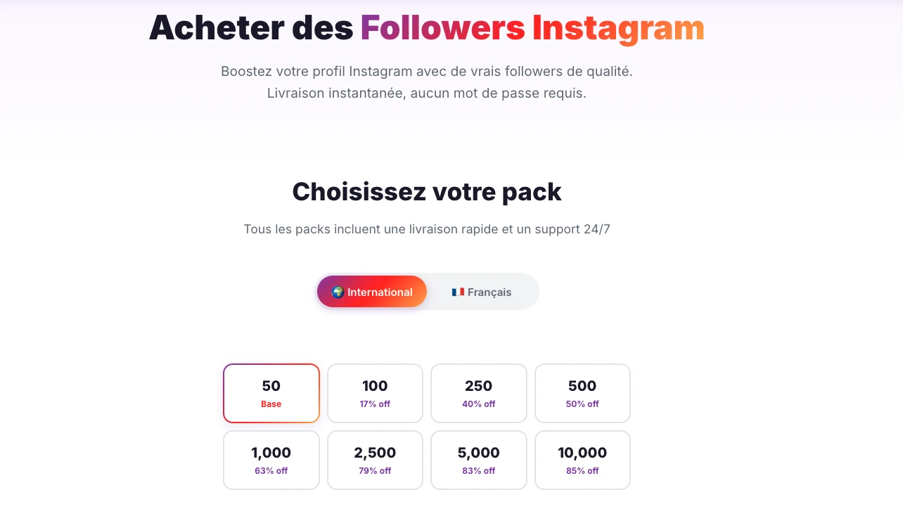 Packs followers Instagram Followers Lab formules et prix